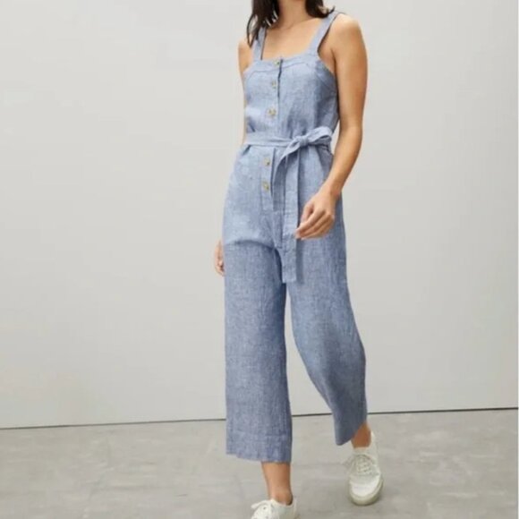 Everlane Pants - Everlane The Linen Picnic Jumpsuit (with belt),  White/Blue Pinstripe (2)